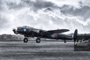 Aviation photography - The Avro Lancaster Mk. X of the Canadian Warplane Heritage Museum in Hamilton, Ontario taxis on the runway. It is one of only two remaining flying Lancs.
(C)Anita Thomas All Rights Reserved. avro lancaster mk x