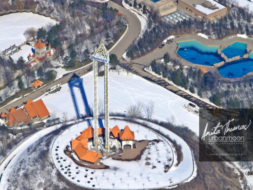 Aerial destinations - Marineland in Niagara Falls, Ontario, Canada in winter. You can see one of the Orcas in the front pool, and a dolphin jumping in the pool to its left.
© Anita Thomas - Urbanmoon. All Rights Reserved. aerial marineland in niagara falls ontario