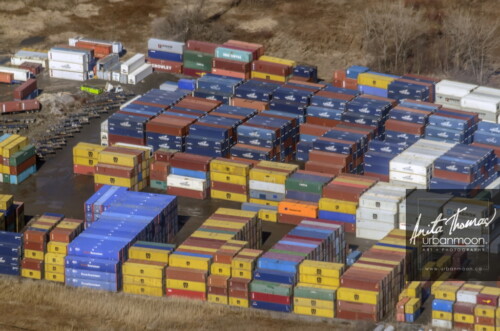 Aerial photography - Aerial of stacked train cars.
(C)Anita Thomas All Rights Reserved. aerial of stacked train cars