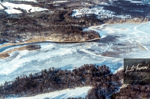 Aerial photography - Hamilton, Ontario. The drifting snow on the frozen bay at Cootes Paradise in Hamilton, Ontario almost appears as if it were painted.
(C)Anita Thomas All Rights Reserved. aerial photography of cootes paradise