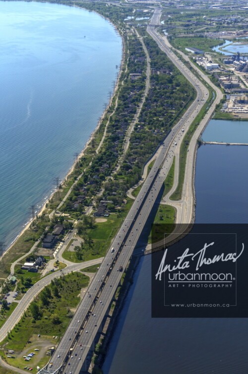 Aerial photography - Hamilton, Ontario showing the Queen Elizabeth Highway headed to Niagara.
(C)Anita Thomas All Rights Reserved. aerial photography of hamilton ontario