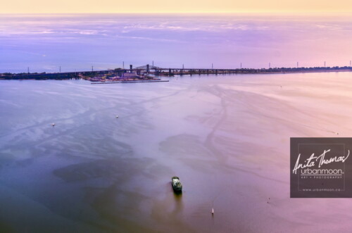 Aerial photography - A ship on the bay looking out toward Lake Ontario and the Skyway Bridge.
(C)Anita Thomas All Rights Reserved. aerial photography of hamilton ontario