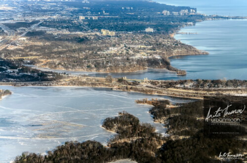 Aerial photography - Hamilton, Ontario and the High Level bridge and Cootes Paradise in winter looking toward Burlington.
(C)Anita Thomas All Rights Reserved. aerial photography of hamilton ontario