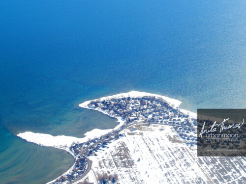 Aerial photography - Peacock Point on Lake Erie in Southern Ontario, Canada during winter.
(C)Anita Thomas All Rights Reserved. aerial photography of peacock point ontario