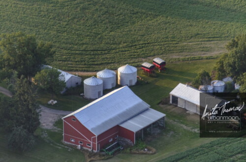 Aerial photography - Farmland, rural.
© Anita Thomas - Urbanmoon. All Rights Reserved. agriculture red barn on a farm