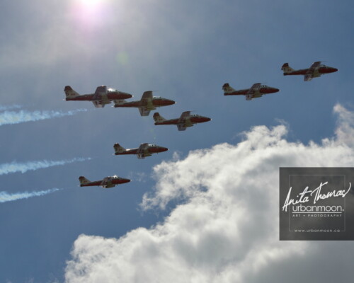 Aviation photography - Canadian Forces 431 Air Demonstration Squadron  (431 Squadron) is a Canadian icon comprised of serving members of the Canadian Forces. They fly the exceptionally robust Canadian designed and built CT-114 Tutor aircraft
© Anita Thomas - Urbanmoon. All Rights Reserved. canadian forces snowbirds