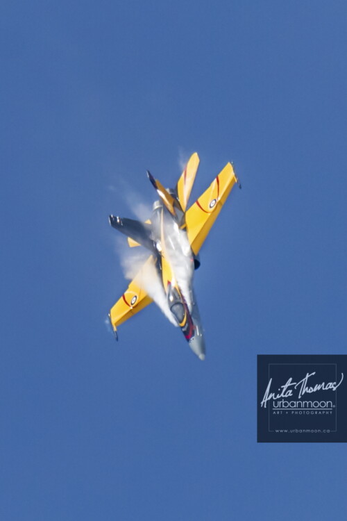 Aviation photography - Captain Ryan Kean pilots the CF-18 Hornet at the Brantford Rotary airshow. The 2016 paint theme celebrates the 75th anniversary of the British Commonwealth Air Training Plan.
© Anita Thomas - Urbanmoon. All Rights Reserved. cf hornet