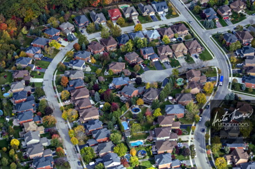 Aerial photography - Closely built houses in a suburban neighborhood 
(C)Anita Thomas All Rights Reserved. closely built houses in the suburbs