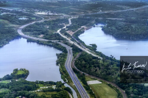 Aerial photography - Cootes Paradise and Highway 403 into Hamilton. 
(C)Anita Thomas All Rights Reserved. cootes paradise and highway into hamilton