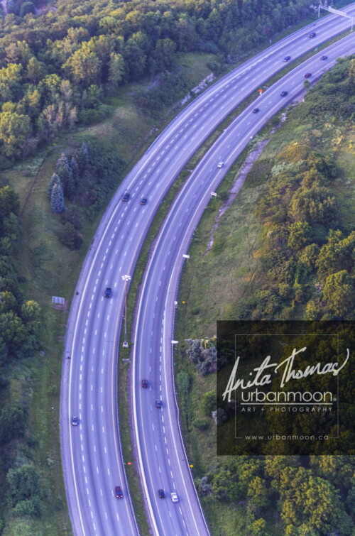 Aerial photography - Highway 403 in Hamilton snakes up the Niagara escarpment.
(C)Anita Thomas All Rights Reserved. highway in hamilton