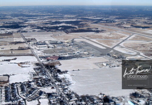 Aerial photography - Hamilton International Airport, located in Mount Hope, Ontario, Canada, as seen in winter.
(C)Anita Thomas All Rights Reserved. john c munro hamilton international airport