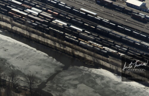 Aerial photography - Railcars in a railyard in Hamilton.
(C)Anita Thomas All Rights Reserved. railcars in a railyard