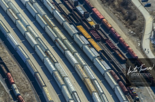Aerial photography - Railcars in a railyard in Hamilton.
(C)Anita Thomas All Rights Reserved. railcars in a railyard
