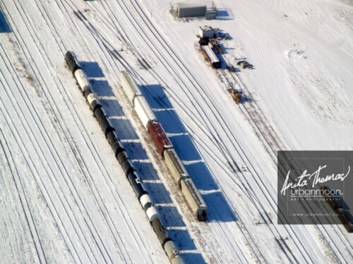 Aerial photography - Trainyard in the winter in Stratford, Ontario, Canada
(C)Anita Thomas All Rights Reserved. railyard in stratford