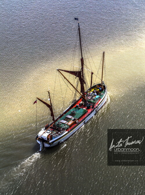 Aerial photography - A Tall Ship sails the River Thames in London.
(C)Anita Thomas All Rights Reserved. tall ship on the thames
