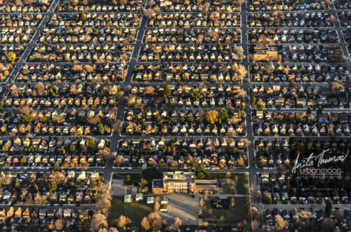 Aerial photography - AM Cunningham Jr Public School - Delta East and Bartonville neighbourhoods.
© Anita Thomas - Urbanmoon. All Rights Reserved. aerial photography of closely built houses