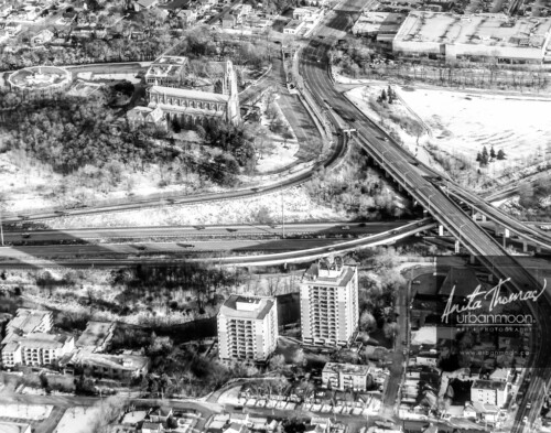 Aerial photography - The junction of King St. West as it crosses over the 403 at Cathedral Basilica of Christ the King.
© Anita Thomas - Urbanmoon. All Rights Reserved. cathedral basilica of christ the king