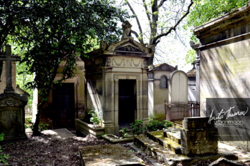 In this city of graves there are many beautiful family crypts where loved ones are buried. This, a most famous of graveyards, in the middle of Paris, is Père Lachaise Cemetery. 
© Anita Thomas - Urbanmoon. All Rights Reserved. pere lachaise cemetery in paris france